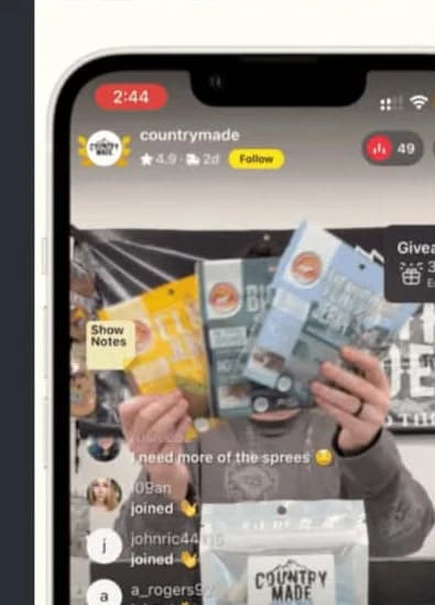 Live-shopping screenshot showing a seller presenting confectionery products during a Whatnot stream.