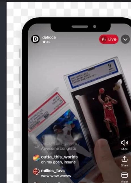 Live-shopping screenshot showing graded basketball cards during a Whatnot stream.
