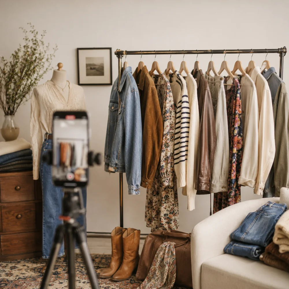 Vintage clothing prepared for a Saturday live sale